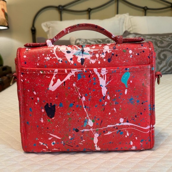 Vintage Coach Court Red Custom Paint Splatter Shoulder Bag Satchel Pollock-esque - Picture 2 of 13